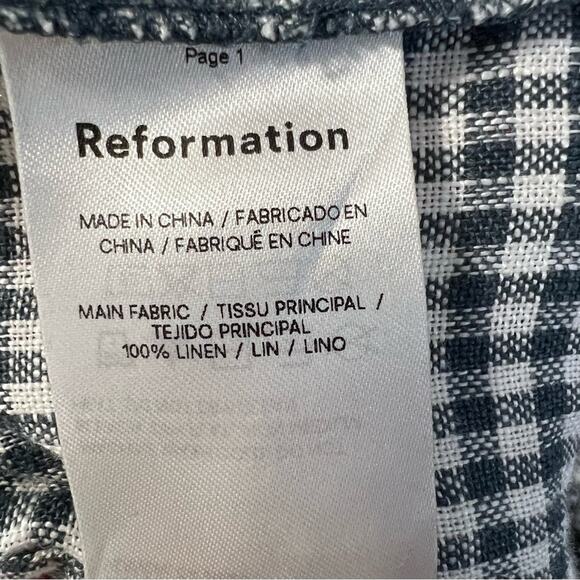 Reformation Jaida Linen Wide  Leg Pants Slate Blue Check Sz S - Picture 7 of 7